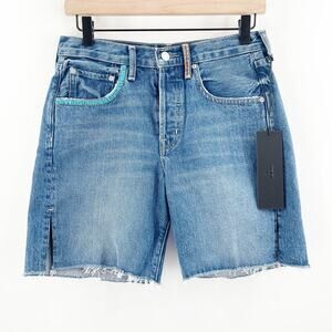 EDWIN Cai Jean Shorts Size 26 Denim NWT Electra 7" Button Fly Embroidered Detail